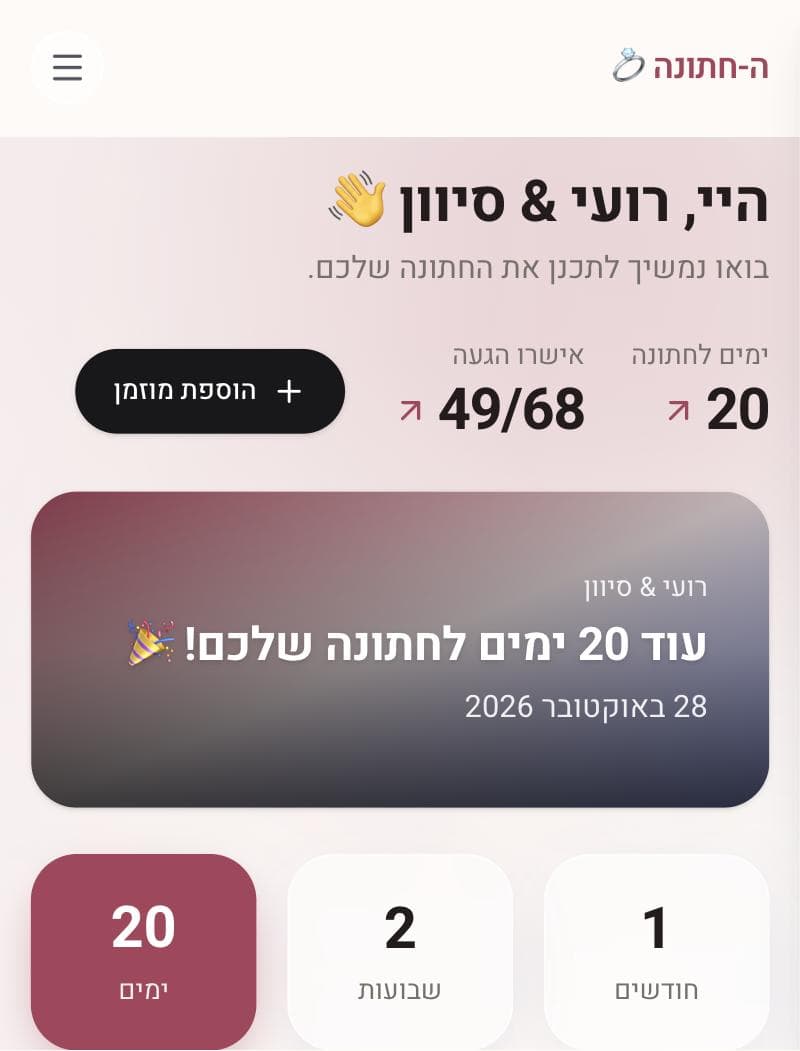 מסך הבית: 20 ימים לחתונה והצעד הבא